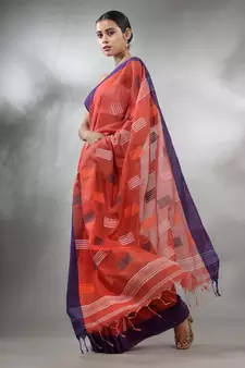 Red Tissue Handwoven Saree With Woven Designs