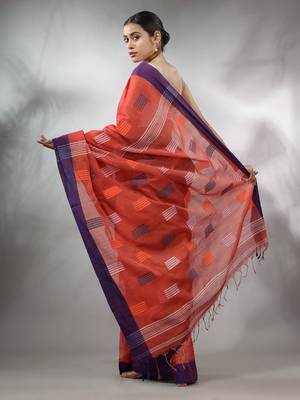 Red Tissue Handwoven Saree With Woven Designs 4