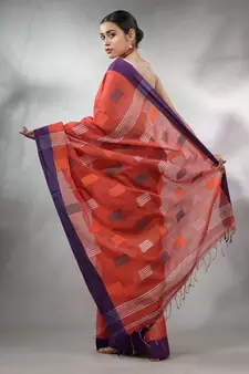 Red Tissue Handwoven Saree With Woven Designs