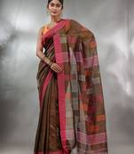 Brown Tissue Handwoven Saree With Woven Designs
