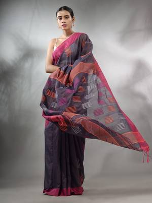 Bluish Grey Tissue Handwoven Saree With Woven Designs 1