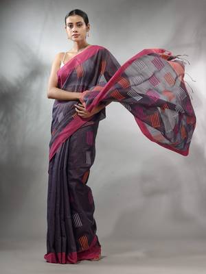 Bluish Grey Tissue Handwoven Saree With Woven Designs 2