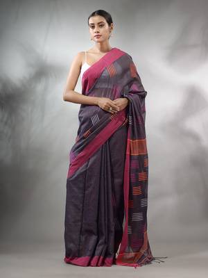 Bluish Grey Tissue Handwoven Saree With Woven Designs 3