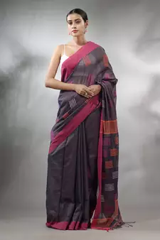 Bluish Grey Tissue Handwoven Saree With Woven Designs