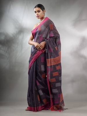 Bluish Grey Tissue Handwoven Saree With Woven Designs 4