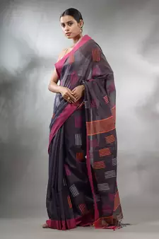 Bluish Grey Tissue Handwoven Saree With Woven Designs