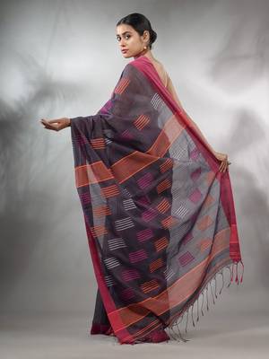 Bluish Grey Tissue Handwoven Saree With Woven Designs 5