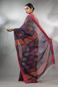 Bluish Grey Tissue Handwoven Saree With Woven Designs