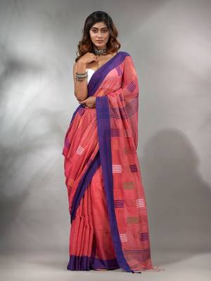Punch Pink Tissue Handwoven Saree With Woven Designs 1