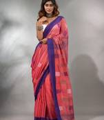 Punch Pink Tissue Handwoven Saree With Woven Designs