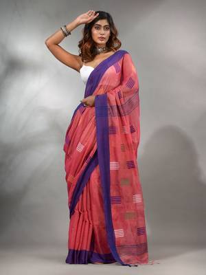 Punch Pink Tissue Handwoven Saree With Woven Designs 2