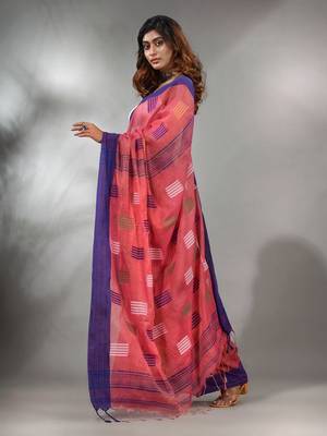 Punch Pink Tissue Handwoven Saree With Woven Designs 3