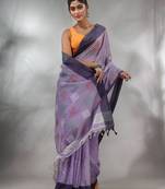 Lavender Tissue Handwoven Saree With Woven Designs
