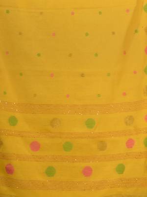 Yellow Tissue Handwoven Saree With Geometric Motifs And Sequin Work 5