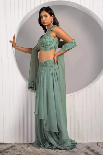 Green Rose Lehenga Set