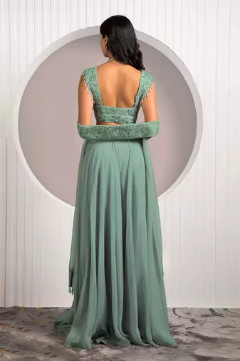 Green Rose Lehenga Set