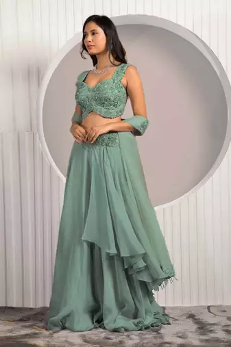 Green Rose Lehenga Set