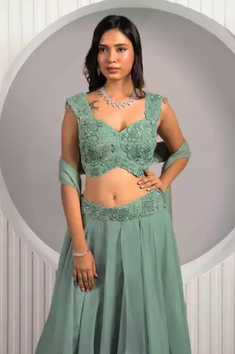 Green Rose Lehenga Set