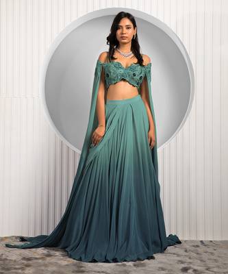 Green Columbine Lehenga Set 1