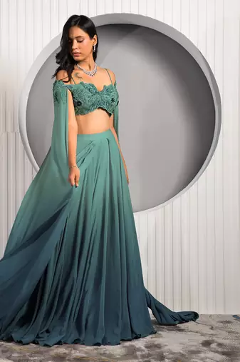 Green Columbine Lehenga Set