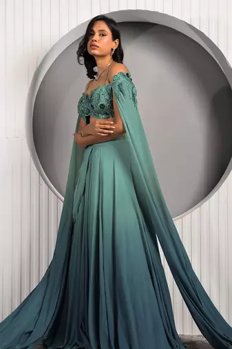 Green Columbine Lehenga Set