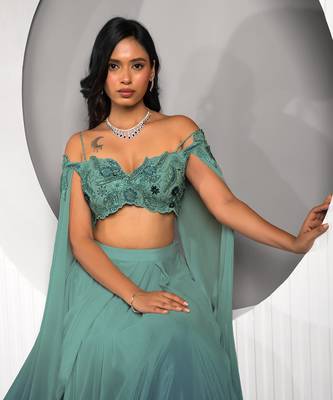 Green Columbine Lehenga Set 4
