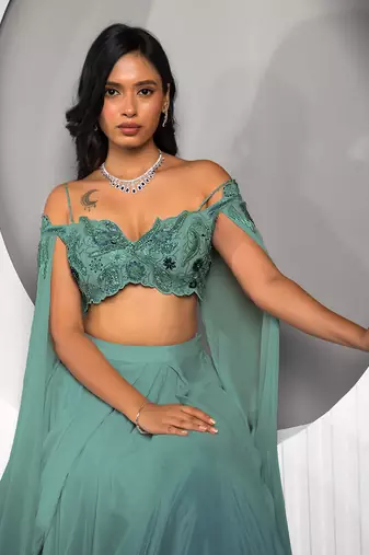 Green Columbine Lehenga Set