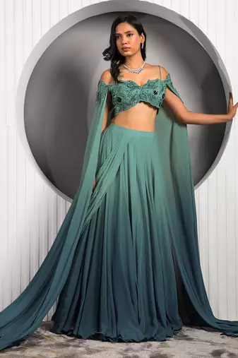 Green Columbine Lehenga Set