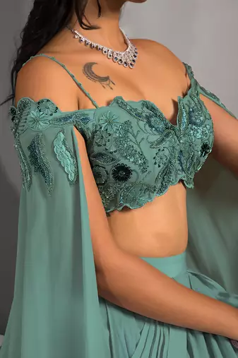 Green Columbine Lehenga Set