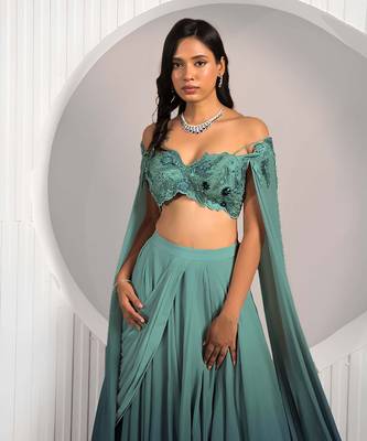 Green Columbine Lehenga Set 8