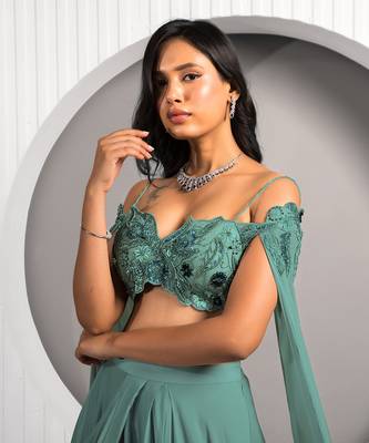 Green Columbine Lehenga Set 9