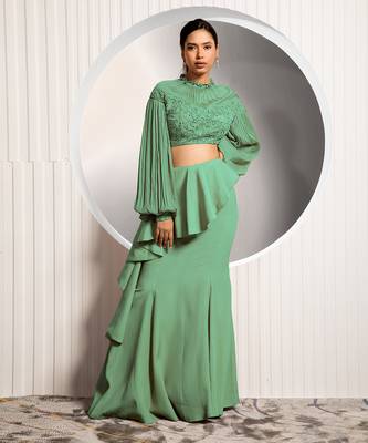 Green Bouquet Lehenga Set 1