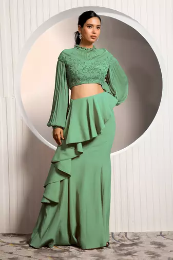 Green Bouquet Lehenga Set