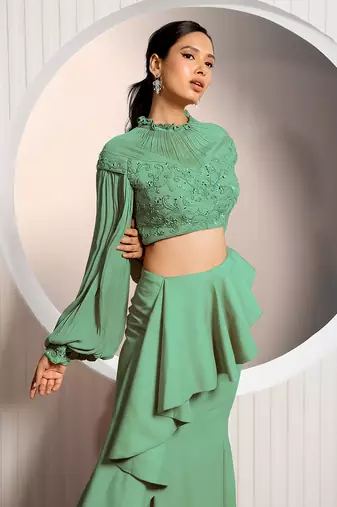 Green Bouquet Lehenga Set