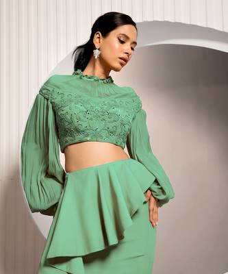 Green Bouquet Lehenga Set 4