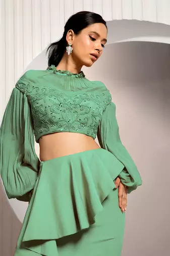 Green Bouquet Lehenga Set