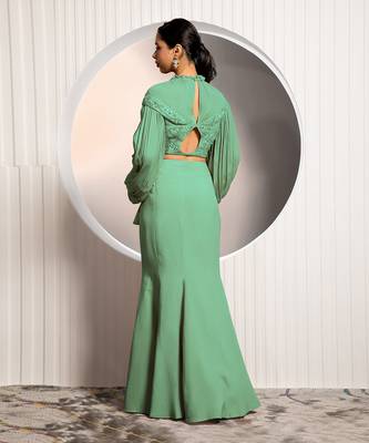 Green Bouquet Lehenga Set 5
