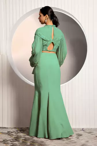 Green Bouquet Lehenga Set