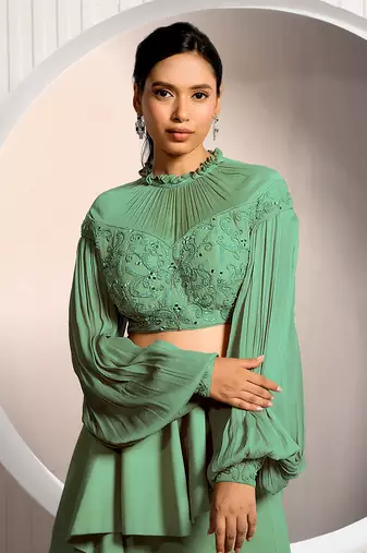 Green Bouquet Lehenga Set