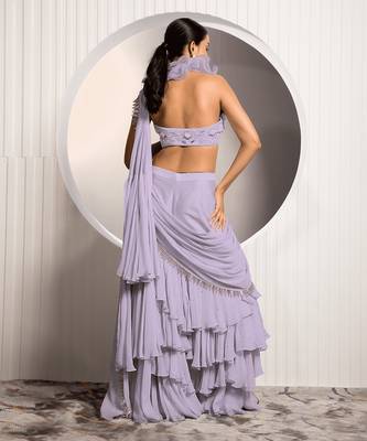 Lavender Ophelia Rose Drape Saree 4