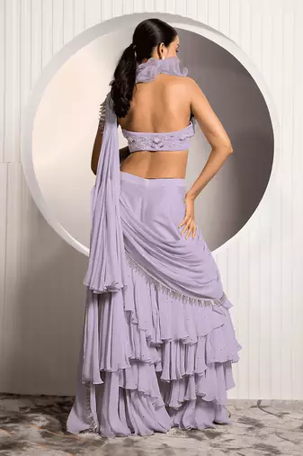 Lavender Ophelia Rose Drape Saree