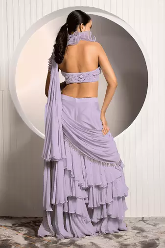 Lavender Ophelia Rose Drape Saree