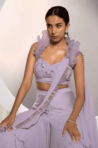 Lavender Ophelia Rose Drape Saree