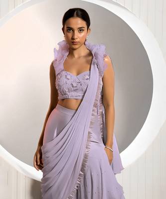 Lavender Ophelia Rose Drape Saree 7