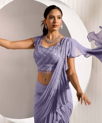 Lavender Weed Drape Saree 4