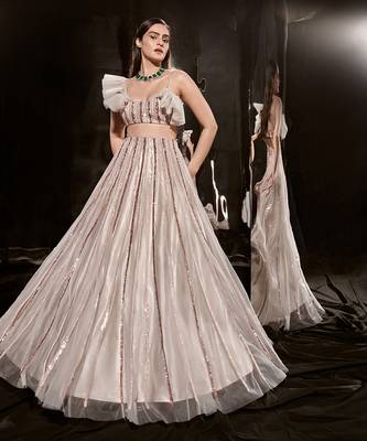 Silver Embroidered Lehenga With Ruffle Blouse 1