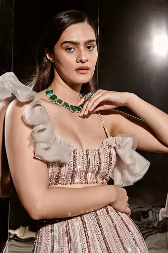 Silver Embroidered Lehenga With Ruffle Blouse