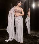 Lilac Embroidered Drape Saree With Corset Blouse