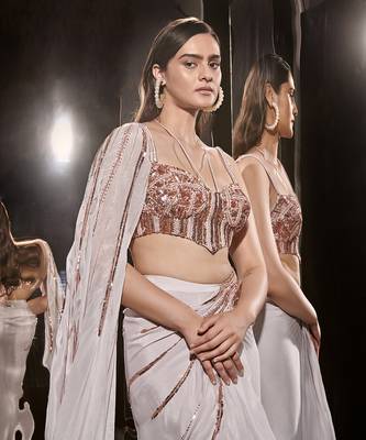 Lilac Embroidered Drape Saree With Corset Blouse 2