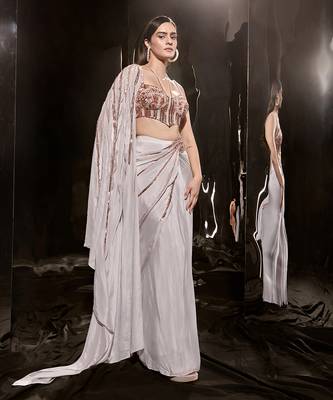 Lilac Embroidered Drape Saree With Corset Blouse 5